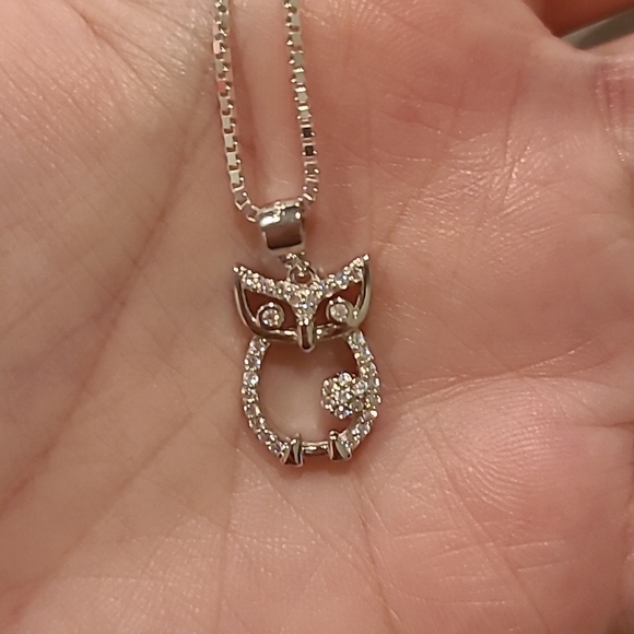 Girl Smiles Jewelry - Owl necklace Cubic zirconia sterling silver